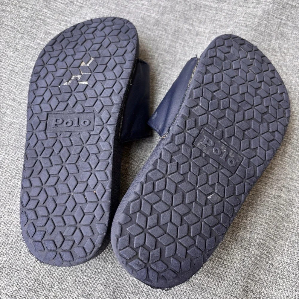 POLO Ralph Lauren Little Boy's Cayson-Bear Slides Blue Sandals Beach Sz 12
